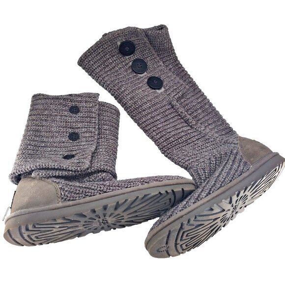 UGG Australia Classic Cardy Boots Women’s Size 6 Gray Knit Button 5819 - Picture 2 of 9